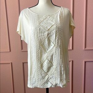 Lauren by Ralph Lauren Cream Blouse With Lace Detail Size Large